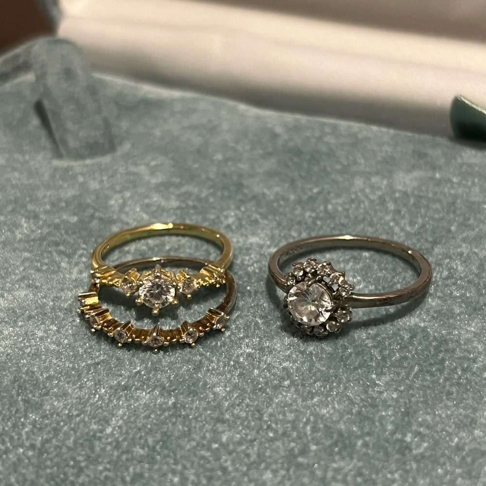 Elegant Gold and Silver Crystal Ring Set